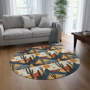 Southwestern Desert Round Area Rug, Boho Style Rug, Desert Aesthetic Home Decor, Western Round Rug for Living Room, Rustic Bohemian Rug
