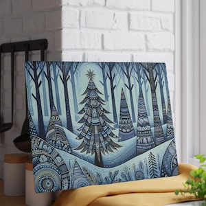 Christmas Tree Forest Faux Stained Glass Cutting Board, Holiday Kitchen Decor, Festive Glass Board, Winter Forest Cutting Board, Gift Idea