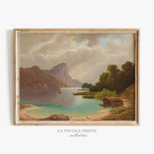 Lake Painting | Dark Moody Lake House Poster Antique Wall Art PRINTABLE | EA-50