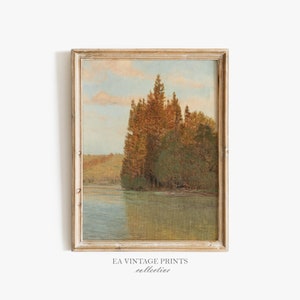 vintage autumn lake | Fall Landscape Wall Decor | Digital PRINTABLE | EA-39