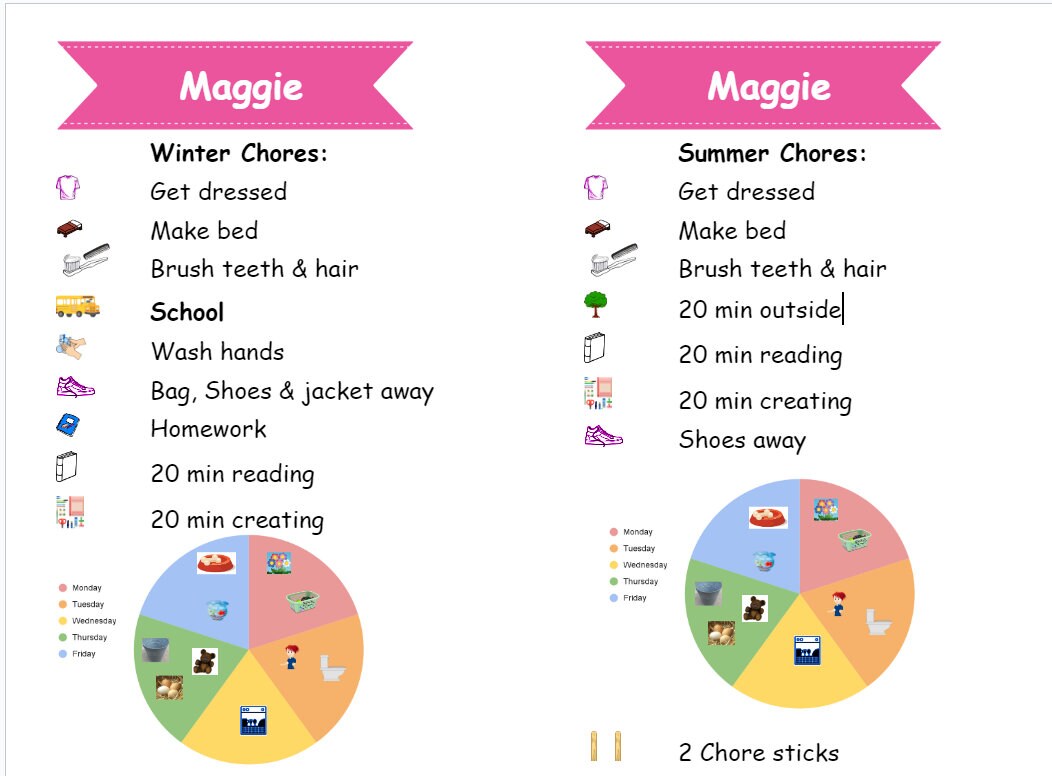 Chore Charts/ for Kids/ Weekday Chore Rotation/ Laminated Chores - Etsy