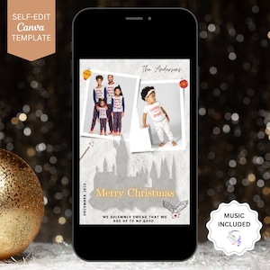 Digital Zauberer Weihnachtskarte, ich schwöre feierlich Animierte E-Karte mit Musik, Canva Vorlage, selbst bearbeiten, fügen Sie Ihre Fotos hinzu