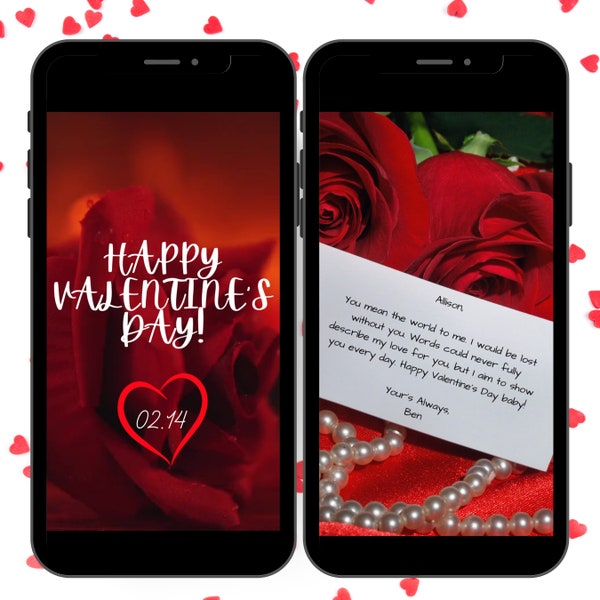 Digital Valentine’s Day Card, Romantic Love Letter, Animated E-card with Music, Canva Template, Self Edit