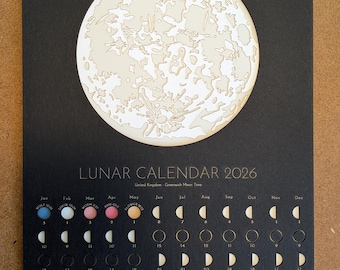 Lunar Calendar 2026 with Cut-Card Relief Full Moon
