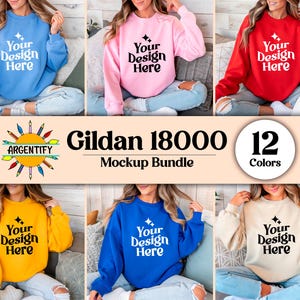 Gildan 18000 Mockup Bundle, Sweatshirt Crewneck Mockup Bundle Print On Demand, Apparel Mockup Bundle, Gildan Mockup Bundle Instant Download