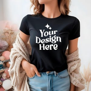 Bella Canvas 3001 Black Mockup, 3001 Black T-shirt Mockup, Aesthetic Cozy Bella Canvas Shirt