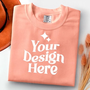 Comfort Colors 1717 neon cantaloupe Adult Heavyweight RS T-Shirt mockup Comfort Colors mockup Short Sleeve Shirt flat lay mockup