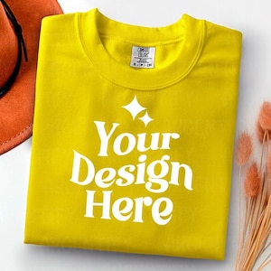 Comfort Colors 1717 citrine Adult Heavyweight RS T-Shirt mockup Comfort Colors mockup Short Sleeve Shirt flat lay mockup