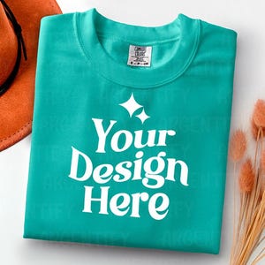 Comfort Colors 1717 sea glass Adult Heavyweight RS T-Shirt mockup Comfort Colors mockup Short Sleeve Shirt flat lay mockup