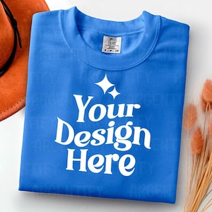 Comfort Colors 1717 mystic blue Adult Heavyweight RS T-Shirt mockup Comfort Colors mockup Short Sleeve Shirt flat lay mockup