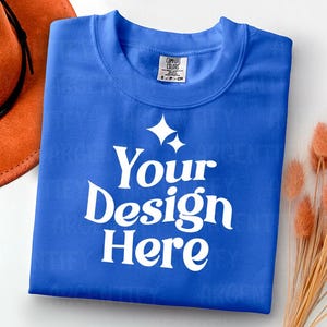 Comfort Colors 1717 flo blue Adult Heavyweight RS T-Shirt mockup Comfort Colors mockup Short Sleeve Shirt flat lay mockup
