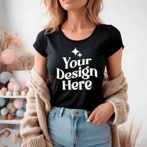 Bella Canvas 3001 Black Mockup, 3001 Black T-shirt Mockup, Aesthetic Cozy Bella Canvas Shirt