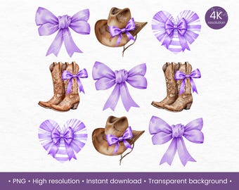 Purple Coquette Bows PNG, Western Cowgirl Boot, Vintage Cowgirl, Cute Cowgirl Clipart, Coquette Png Designs, Western Cowgirl Boot