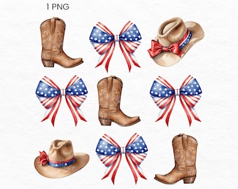 Coquette 4th Of July PNG, USA Flag Cowgirl, Western Artful Print, Vintage Cowgirl PNG, Cowgirl Boots, Wild West Clipart, Cowgirl Clipart