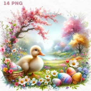 春のアヒルの子の喜び: イースター クリップアート コレクション、14 PNG、アヒルの子のクリップアート、水彩アヒル、赤ちゃんアヒルのクリップアート、デジタル ダウンロード