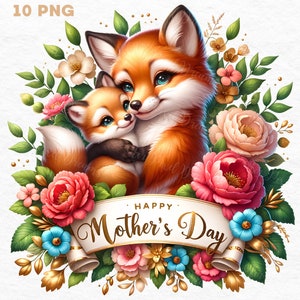 Mama and Baby Animal Clipart, 10 Png, Mother Day Clipart, Happy Mother's Day Design, Mother and Baby Png, Mother and Cub, Happy Mom Day Png
