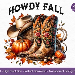 Ciao autunno stivali da cowboy occidentali cappello zucca autunno floreale clipart rustico paese ringraziamento autunno decorazione PNG arte arte autunnale occidentale