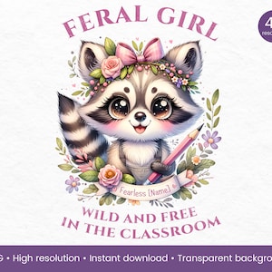 Clipart de aquarela da Feral Girl School, Design Feral, Design de Garota Feral, Personalizado de Clube Social, Clube Social Personalizado, Designs de Escola de Meninas