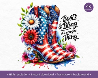 Patriotic Western Cowgirl Boots Clipart, Wild West Clipart, Cowgirl Decorations, Cowgirl Graphics, Wild West Cowgirl