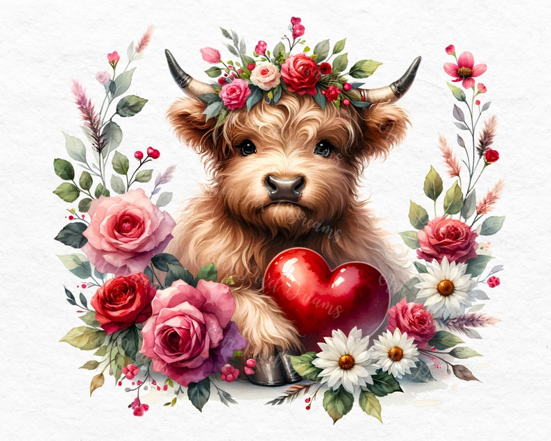Valentine's Highland Baby Cow Clipart, Baby Cow Nursery Clipart ...