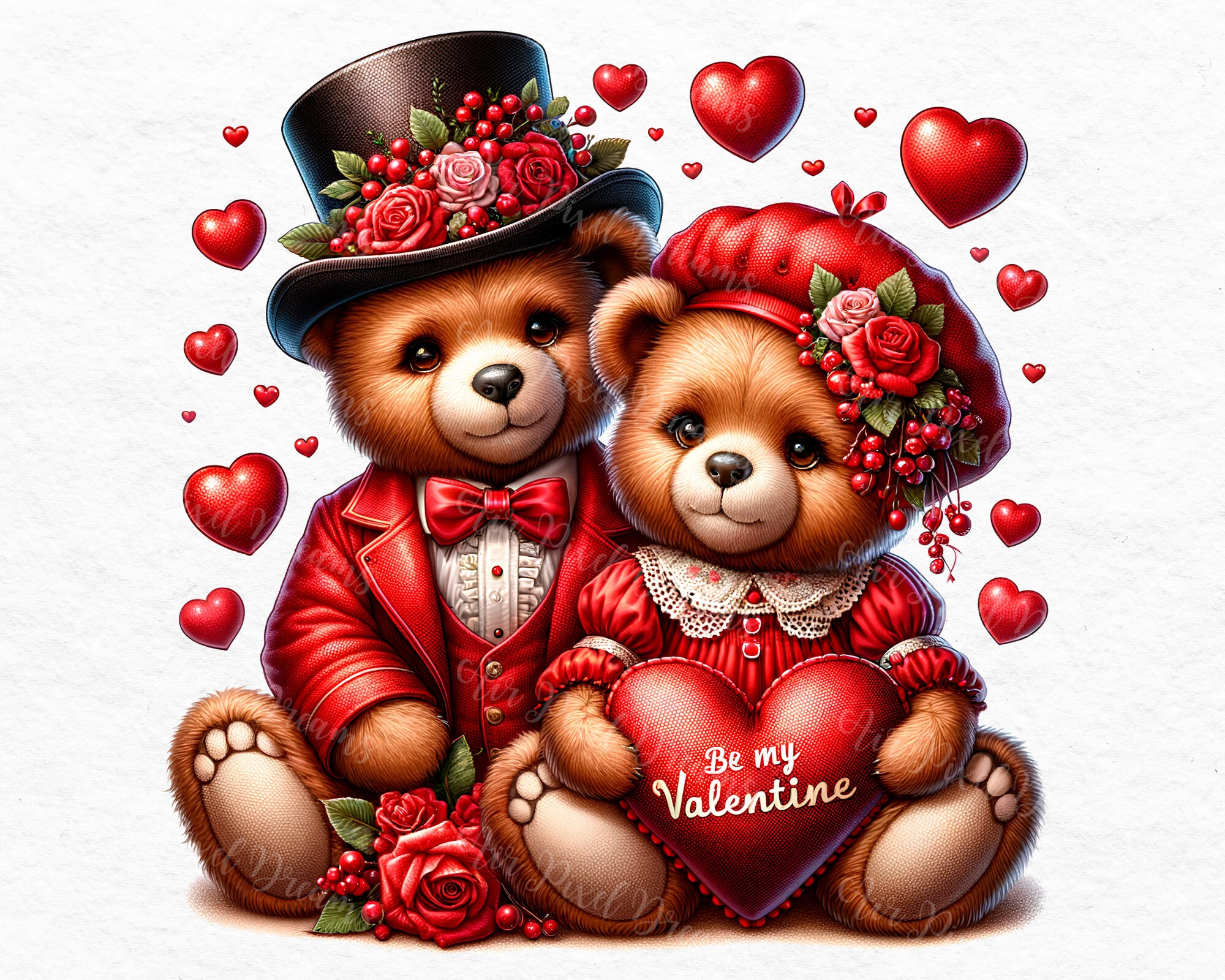 Watercolor Teddy Bears Couple Clipart 11 PNG Valentines Day Clipart ...