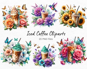 Iced Coffee Png, Coffee Clipart Bundle, Floral Coffee Bundle, Coffee Lover Clipart, Flowers Cup Clipart, Floral Coffee Bundle caffeine queen