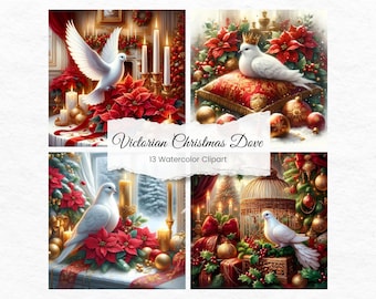 Victorian Christmas Dove Clipart - 13 High Quality JPG Memory Book, Junk Journals, Scrapbooks, Digital Planners, Commercial Use, Sublimation