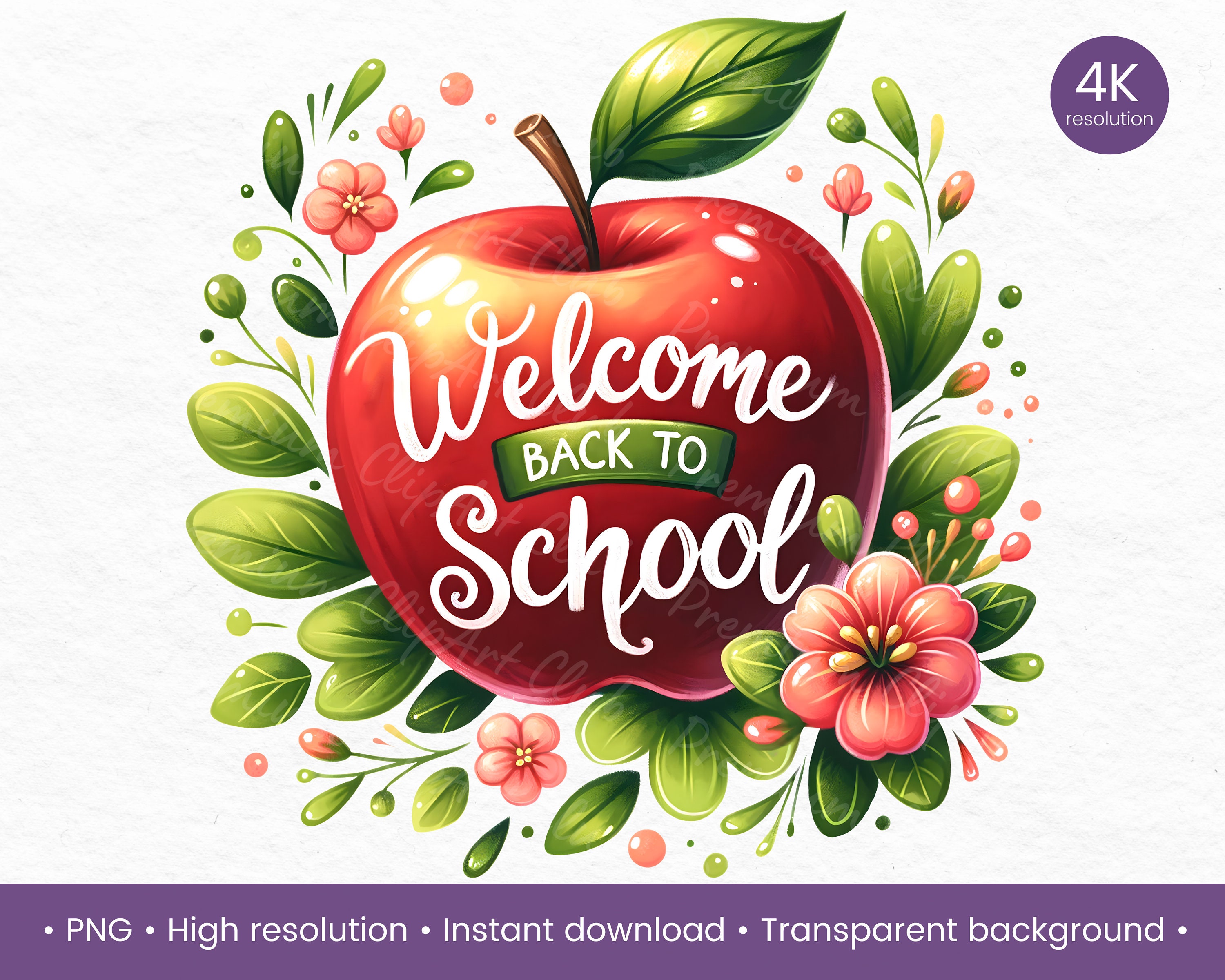 Welcome Back to School Apple Clipart, School Year Start, School Return ...