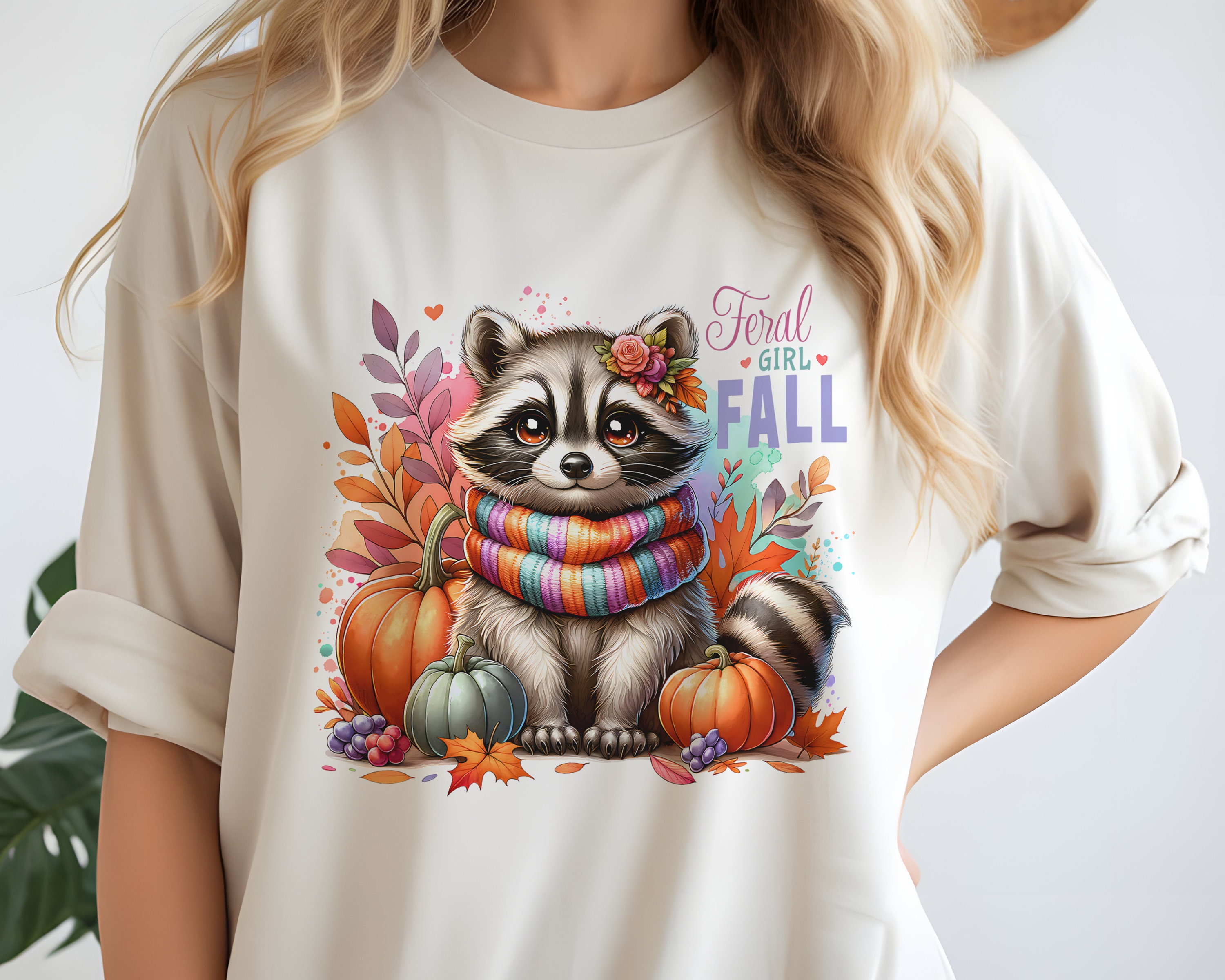 Feral Girl Fall - Cute Raccoon With Pumpkins and Autumn Leaves PNG ...
