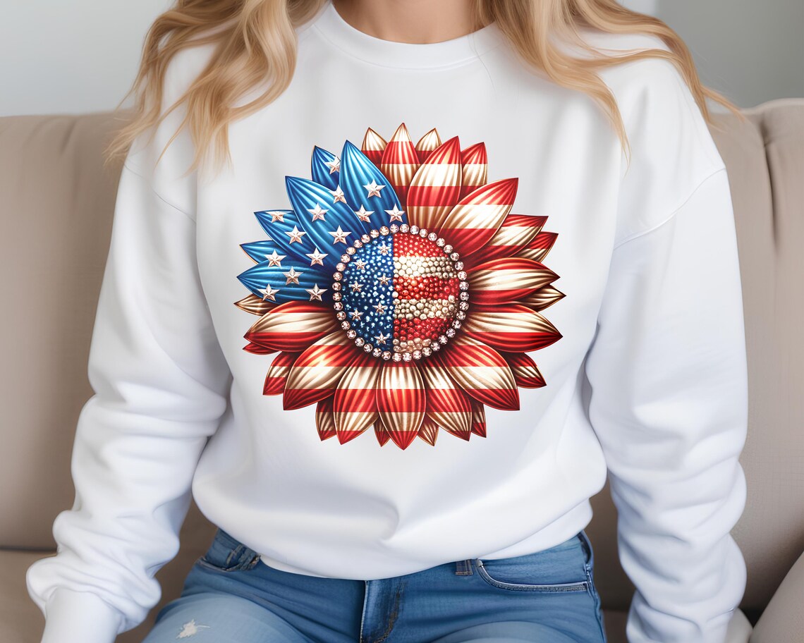 Women's American Flag Tank Top - Sunflower Star Print Patriotic Sleeveless Vest - 4th Of July Summer Tops - Red White Blue - View #9