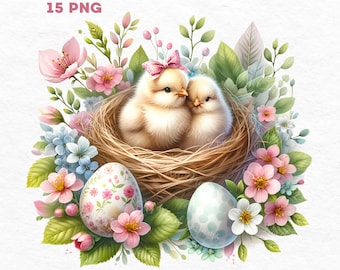 Easter Cute Chicks Clipart Bundle, 15 Png, Cute Chicken Clipart, Cute Easter Png, Western Easter Png, Easter Eggs Png, Digital Download