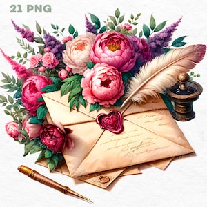 Cartas de amor Clipart - 20 PNG de alta calidad, planificadores digitales, libros de recuerdos, diarios basura, álbumes de recortes, sublimación, uso comercial