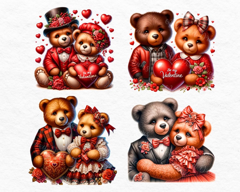 Watercolor Teddy Bears Couple Clipart 11 PNG Valentines Day Clipart ...