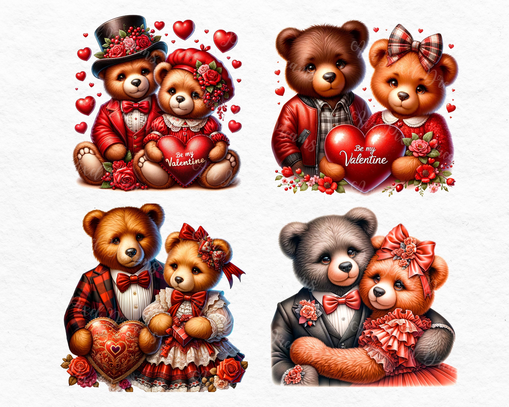 Watercolor Teddy Bears Couple Clipart 11 PNG Valentines Day Clipart ...