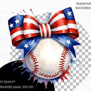 American Flag Baseball Bow PNG, 4th of July Sports Clipart, Patriotic ...
