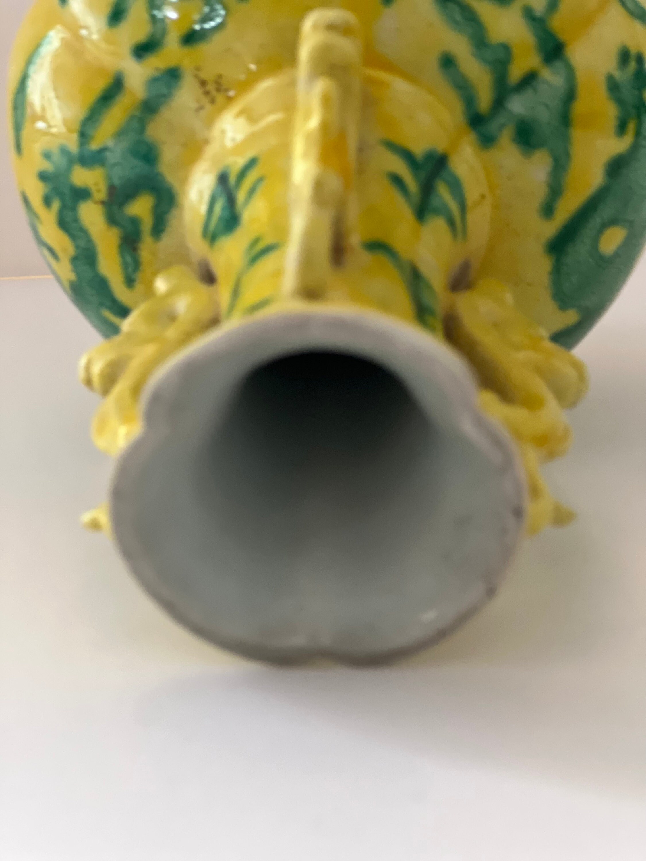 A Chinese Yellow Green Dragon Vase Underglaze Blue Marked
