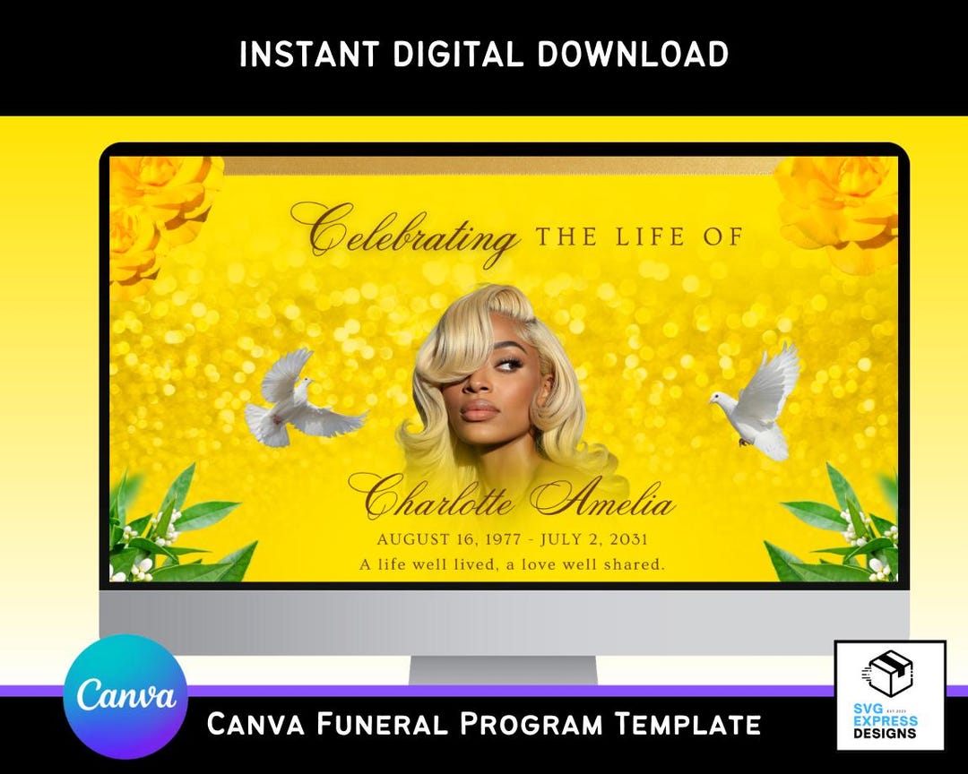 Yellow Roses Funeral Vector Yellow Roses Funeral Slideshow Template: Celebration of Life (canva ...