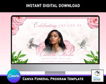 Pink Funeral Slideshow Template: Celebration of Life Photo Tribute (Canva Editable, 10 Slides)