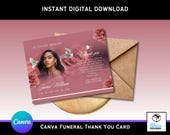 Rose Gold Funeral Thank You Card Template: Editable Memorial Photo Card (Canva, 5.5x4.25")