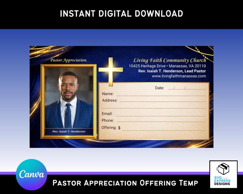 Pastor Offering Navy Blue and Gold Pastor Appreciation Offering Envelopes Template ...