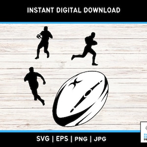 Jugador de rugby y pelota PNG: Imágenes prediseñadas deportivas dinámicas para jugadores, equipos, entrenadores - Descarga digital para impresiones, proyectos de bricolaje