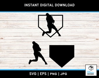 Silhouet honkbalspeler op thuisplaat: sportclipart (digitale download)