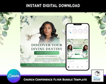 4-pack Church Conference-flyerbundel: bewerkbare canva-sjablonen voor het Green Church-programma (digitale download)