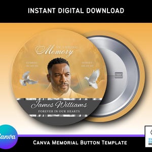 Editable Charcoal Gold Stairway to Heaven Memorial Button Template | Canva RIP Keepsake | 3x3 Digital Funeral Button Design