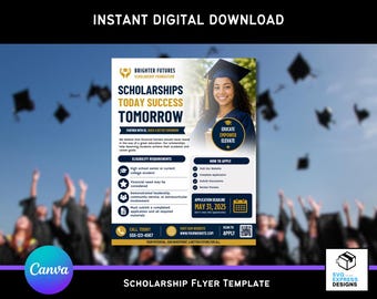 Scholarship Flyer Template, Scholarship Application Flyer, College Scholarship Flyer, Canva Editable School Flyer, Financial Aid Flyer