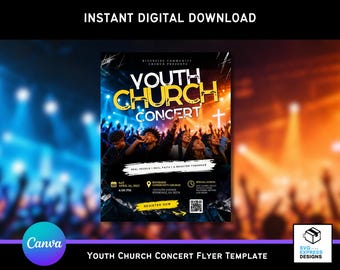 Youth Church Concert Flyer Template, Youth Gospel Concert Flyer, Canva Editable Flyer, Church Youth Worship Concert