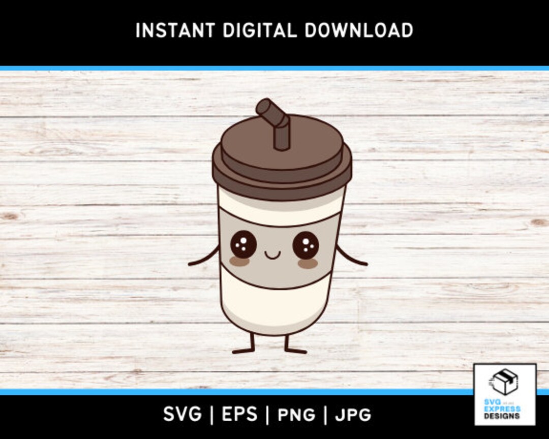 Cute Kawaii Coffee Cup Character SVG, Adorable Coffee Mug Vector