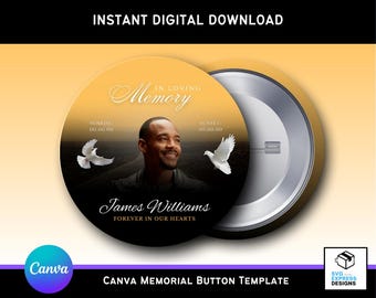 Editable Motorcycle Rider Memorial Button Template | Canva RIP Keepsake | 3x3 Digital Funeral Button Design