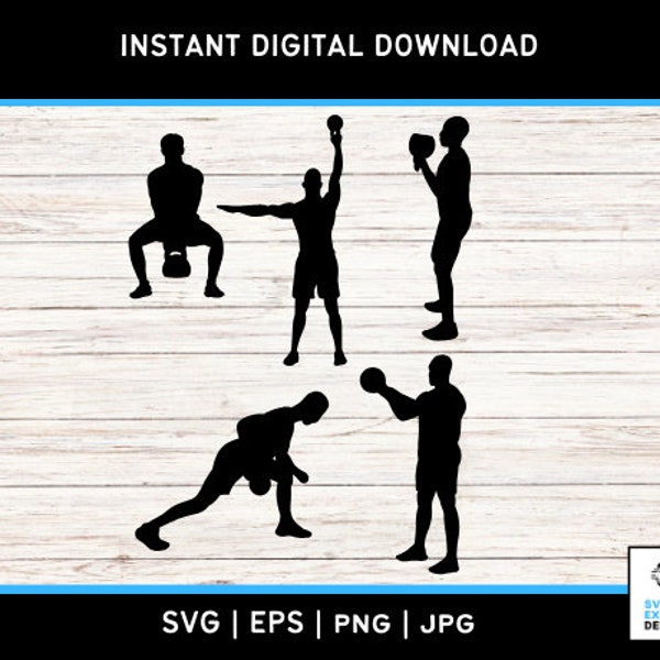 Kettlebell Man Svg, Fitness Silhouette, Workout SVG, Gym Clipart, Exercise Vector, Digital Download, Cricut, Silhouette, Fitness Decor