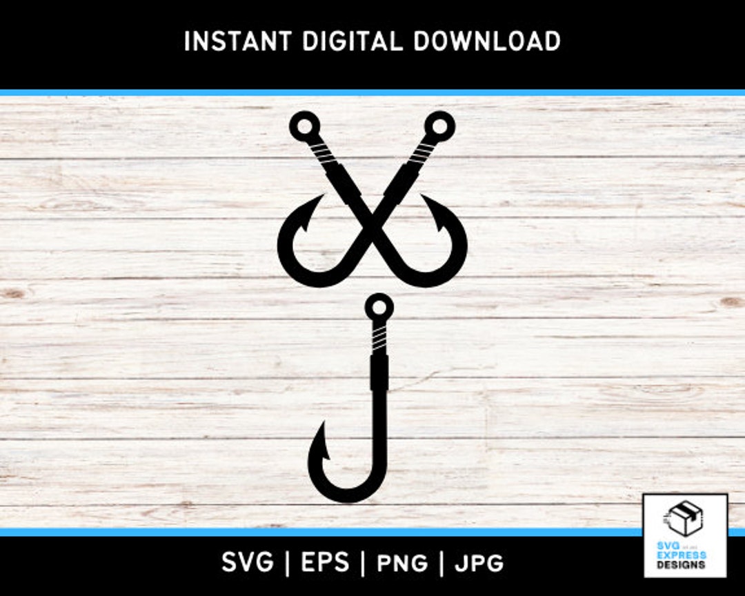 Crossed Fish Hooks SVG, Fishing Hook Silhouette Bundle, Angler Clipart, Digital Download for